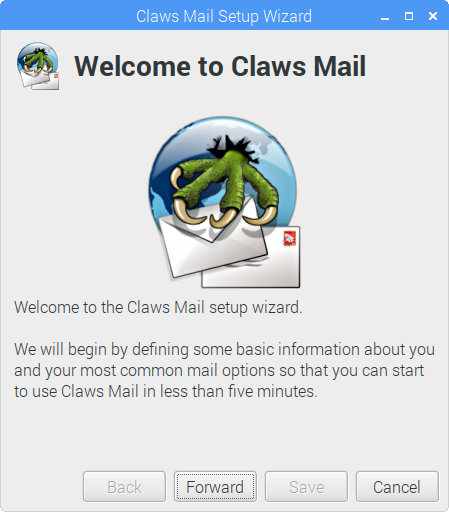 Claws Mailのセットアップウィザード画面