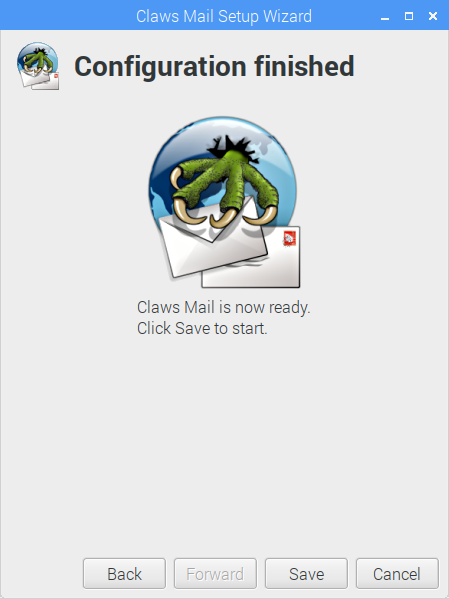 Claws Mailのセットアップウィザードの終了画面